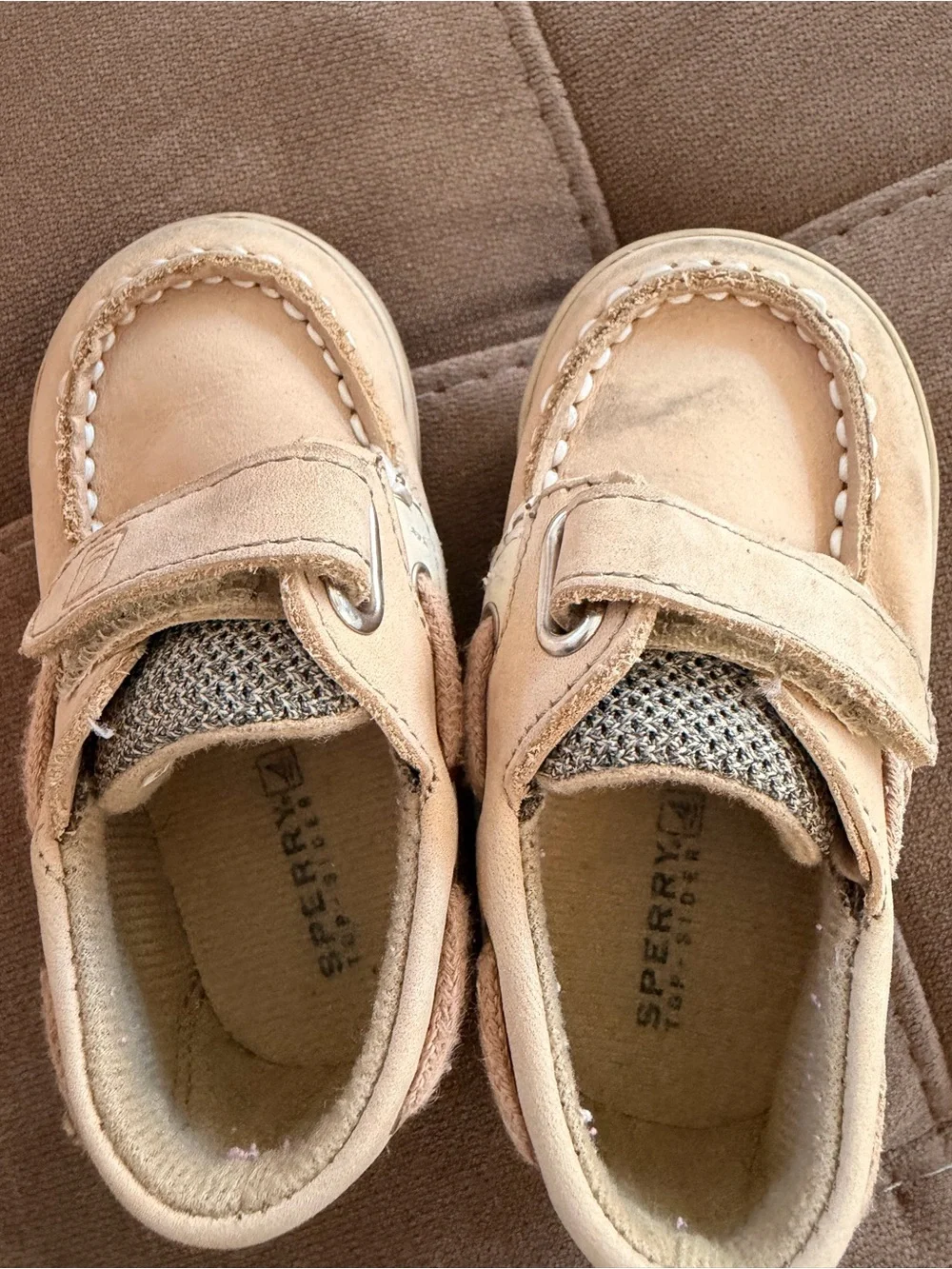 Sperry Kids Beige/Tan Suede shoes with Hook-and-Loop Strap